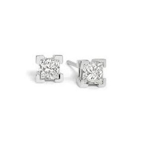 .43TCW/2  I1 GH Princess Cut Diamond Stud Earrings 14KT WG   *FINAL SALE*