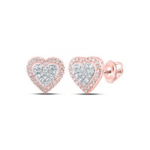 .20TCW Diamond Pave Heart Stud Earrings 10KT PK/8MM   *FINAL SALE*