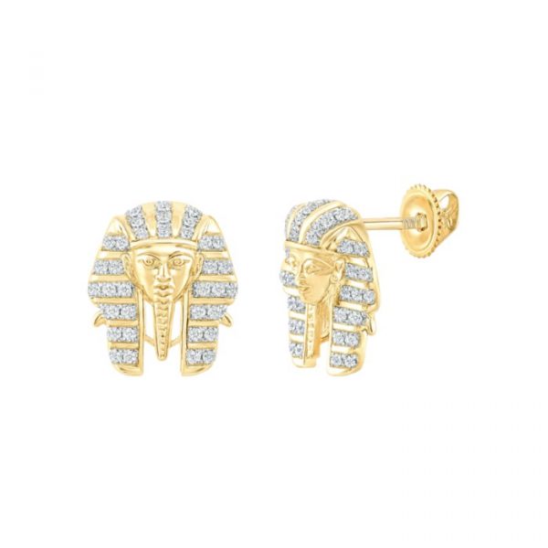 .20TCW Diamond Micro Pave King Tut Screwback Earrings 10KT/14MM  **CLEARANCE-FINAL SALE**