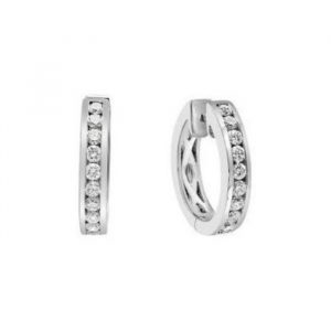 .25TCW Diamond Huggie Hoop Earrings 14KT WG/15MM   *FINAL SALE*