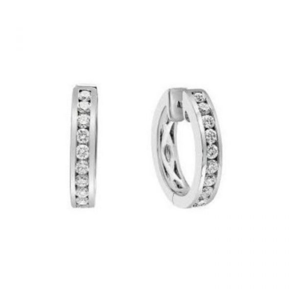 .25TCW Diamond Huggie Hoop Earrings 14KT WG/15MM   *FINAL SALE*