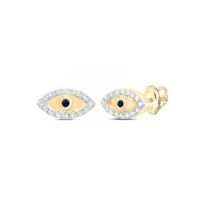 .12TCW Diamond & Genuine Blue Sapphire Evil Eye Screwback Stud Earrings 10KT      *FINAL SALE*