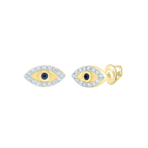 .12TCW Diamond & Genuine Blue Sapphire Evil Eye Screwback Stud Earrings 10KT  *FINAL SALE*