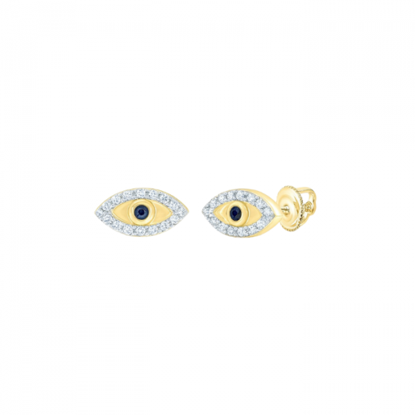 .12TCW Diamond & Genuine Blue Sapphire Evil Eye Screwback Stud Earrings 10KT *FINAL SALE*