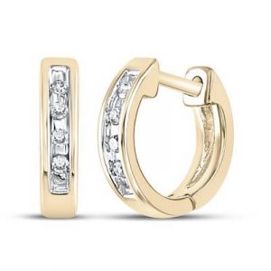 .05TCW Diamond Channel Set Baby Size Huggie Hoop Earrings 10KT/10MM   *FINAL SALE*