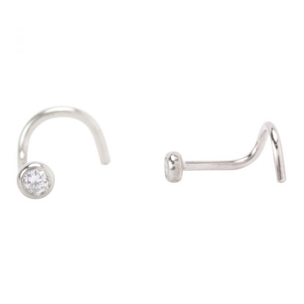.03CT Diamond Bezel Set Pigtail Nose Pin 14KTW *FINAL SALE*