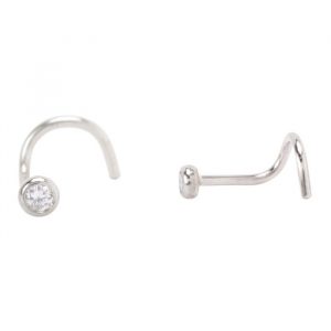 .03CT Diamond Bezel Set Pigtail Nose Pin 14KT WG   *Final Sale*