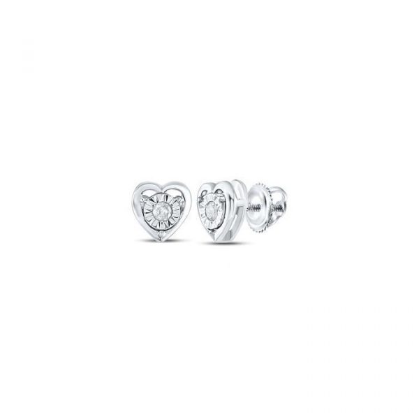.05TCW Diamond Heart Stud Earrings Sterling Silver/6MM   *FINAL SALE*