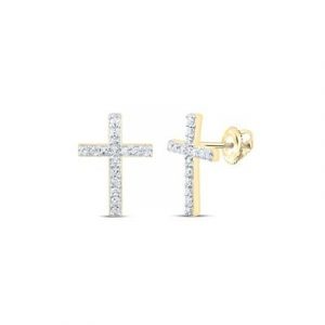 .12TCW Diamond Cross Screw Back Stud Earrings 10K