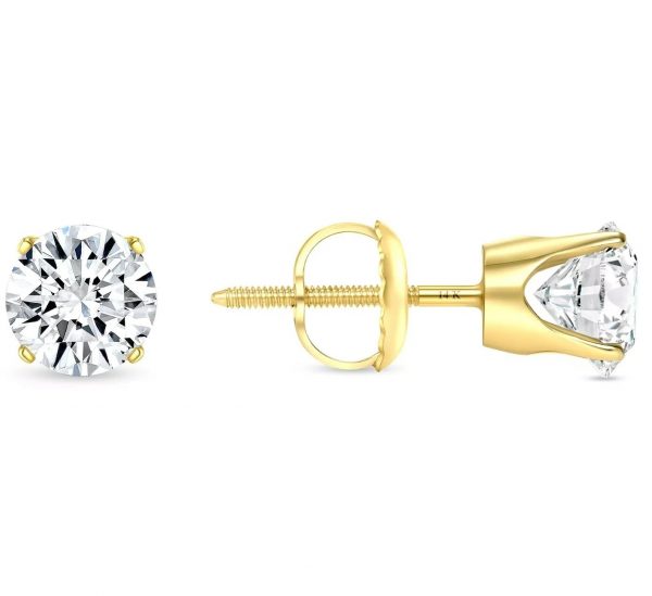 .65TCW/2  I2 JK Round Brilliant Diamond Screwback Stud Earrings 14KT   *FINAL SALE*