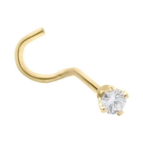 .03CT Diamond Claw Set Pigtail Nose Pin 14KT    *FINAL SALE*