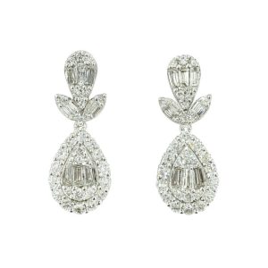 .85TCW Diamond Baguette & Round Brilliant Dangle Pear Shape Screwback Earrings 10KTW *FINAL SALE*