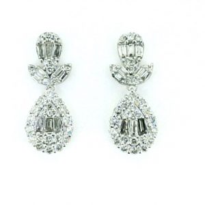 .85TCW Diamond Baguette & Round Brilliant Dangle Pear Shape Screwback Earrings 10KT WG *FINAL SALE*