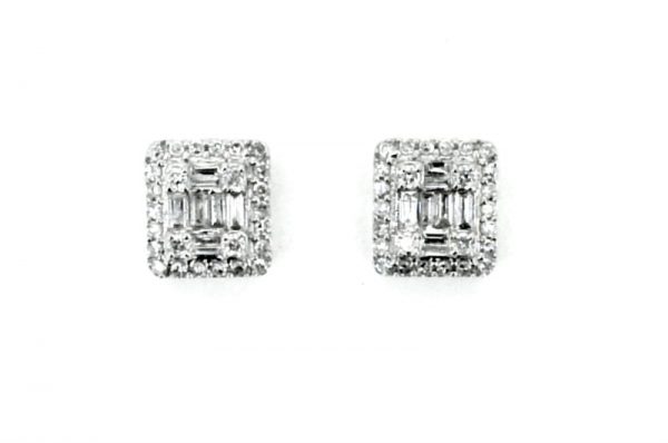 .40TCW Diamond Baguette & Round Brilliant Rectangular Screwback Stud Earrings 10KT WG  *FINAL SALE*