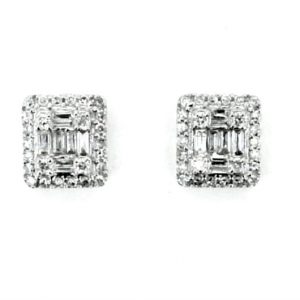 .40TCW Diamond Baguette & Round Brilliant Rectangular Screwback Stud Earrings 10KT WG *FINAL SALE*