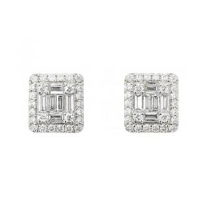 .40TCW Diamond Baguette & Round Brilliant Rectangular Screwback Stud Earrings 10KT WG *FINAL SALE*