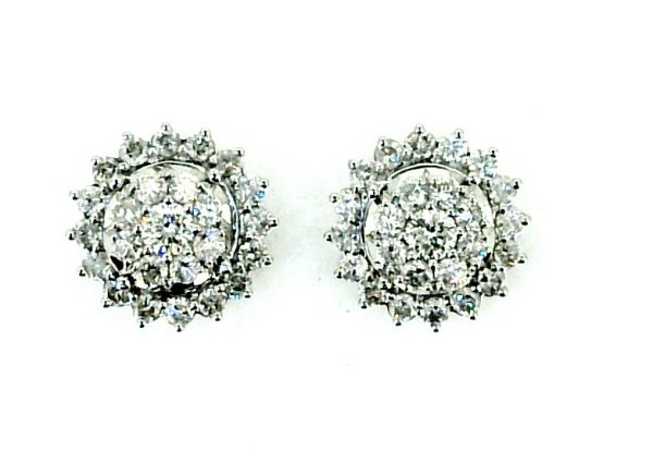 .65TCW Diamond Round Brilliant Cluster Screwback Stud Earrings 10KT WG  *FINAL SALE*
