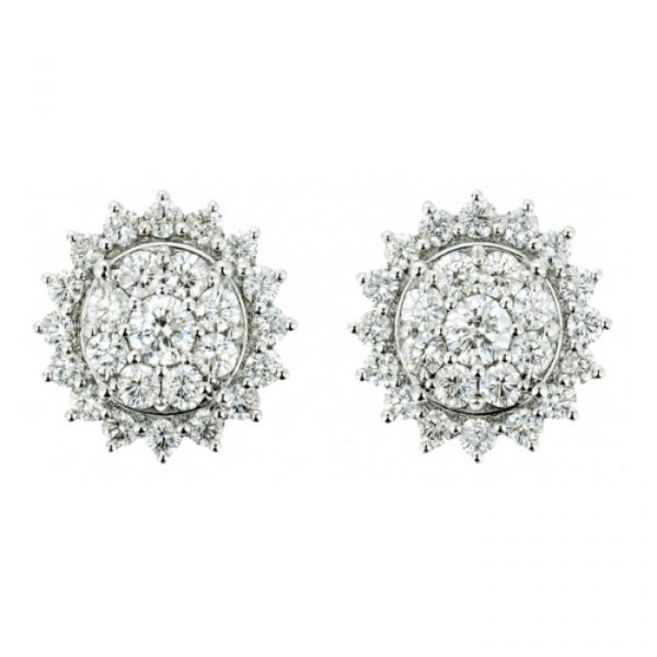 .65TCW Diamond Round Brilliant Cluster Screwback Stud Earrings 10KT WG  *FINAL SALE*