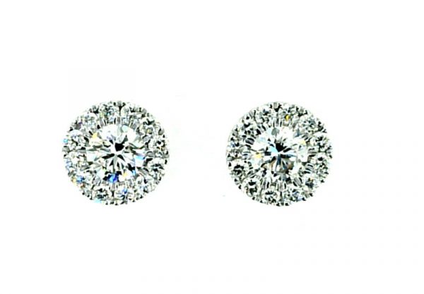 1.00TCW Diamond Round Brilliant Halo Screwback Stud Earrings 14KT WG  *FINAL SALE*