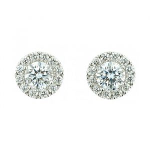 1.00TCW Diamond Round Brilliant Halo Screwback Stud Earrings 14KT WG *FINAL SALE*