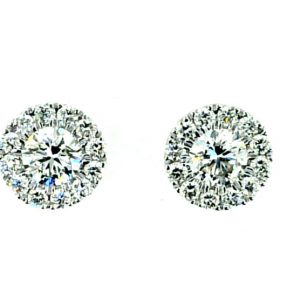 1.00TCW Diamond Round Brilliant Halo Screwback Stud Earrings 14KT WG *FINAL SALE*