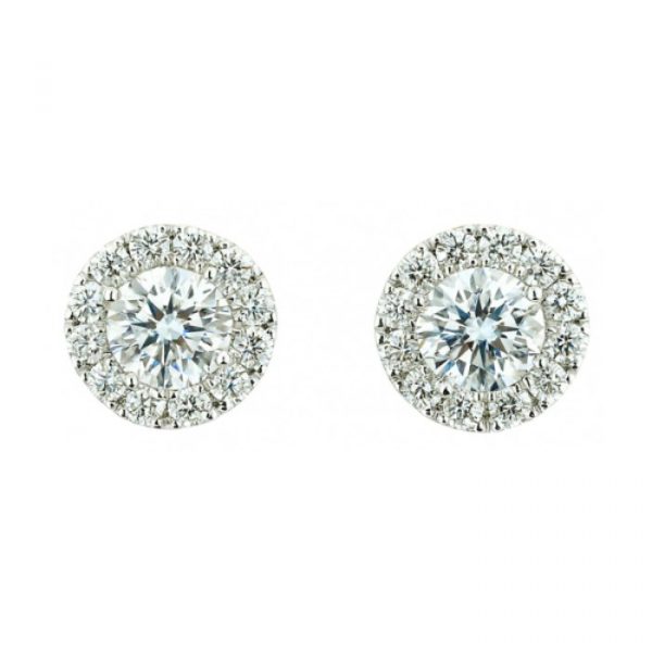 1.00TCW Diamond Round Brilliant Halo Screwback Stud Earrings 14KT WG  *FINAL SALE*
