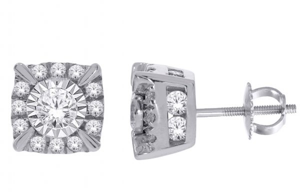 2.00TCW Diamond Round Brilliant Corner Claw Stud Earrings 10KT WG  *FINAL SALE*