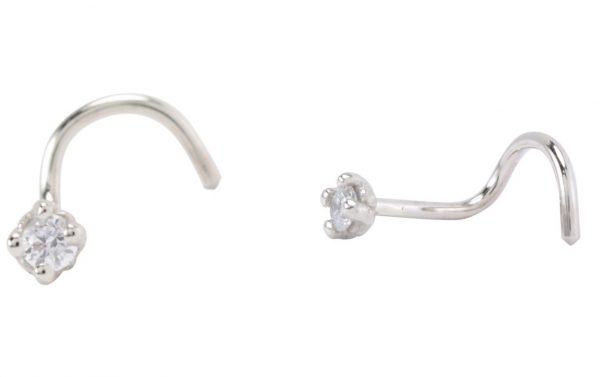 .03CT Diamond Claw Set Pigtail Nose Pin 14KT WG       *FINAL SALE*