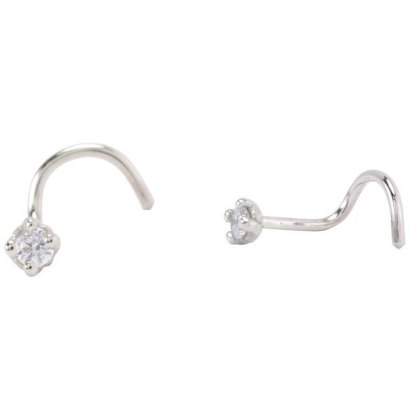 .03CT Diamond Claw Set Pigtail Nose Pin 14KT WG       *FINAL SALE*