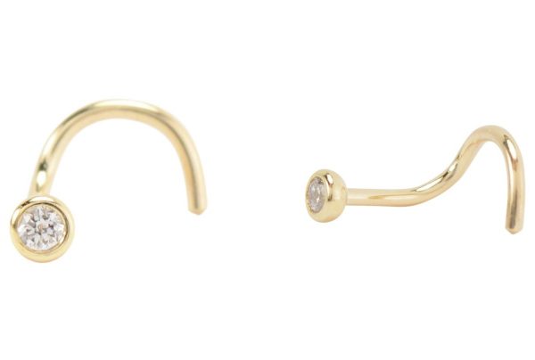 .03CT Diamond Bezel Set Pigtail Nose Pin 14KT       *FINAL SALE*