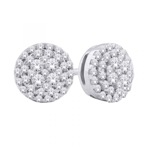 .50TCW Diamond Round Cluster Screwback Stud Earrings 10KT WG   *FINAL SALE*