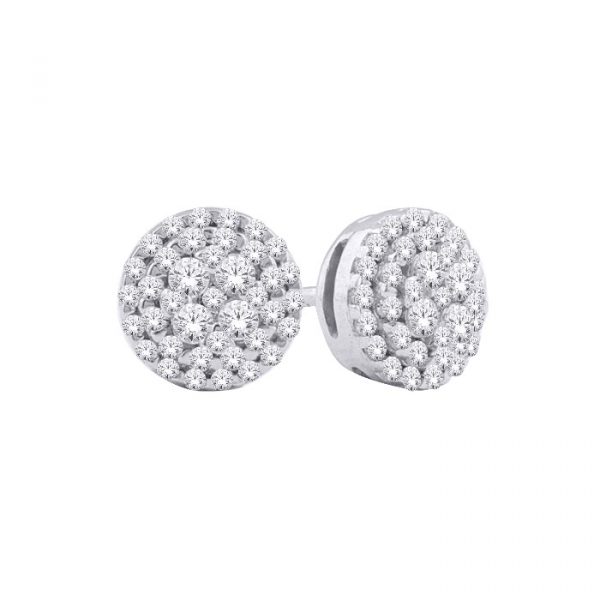 .50TCW Diamond Round Cluster Screwback Stud Earrings 10KT WG   *FINAL SALE*
