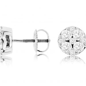 .50TCW Diamond Round Invisible Set Cluster Screwback Stud Earrings 10KT WG *FINAL SALE*