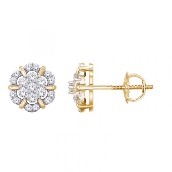 .50TCW Diamond Scalloped Vintage Design Screwback Stud Earrings 10KT   *FINAL SALE*