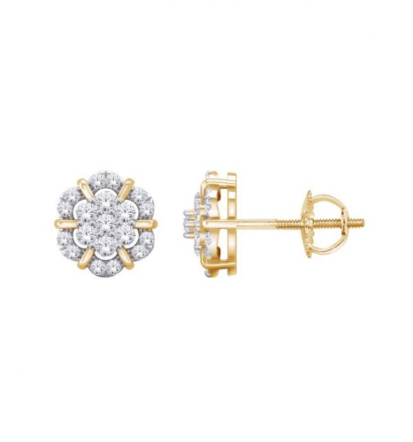 .50TCW Diamond Scalloped Vintage Design Screwback Stud Earrings 10KT   *FINAL SALE*