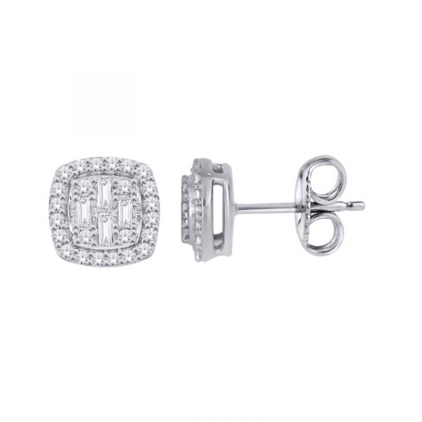 .33TCW Diamond Square Pave Screwback Stud Earrings 10KT WG   *FINAL SALE*