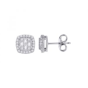 .33TCW Diamond Square Pave Screwback Stud Earrings 10KT WG   *FINAL SALE*