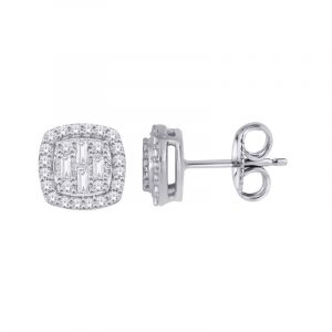 .33TCW Diamond Square Pave Screwback Stud Earrings 10KT WG *FINAL SALE*