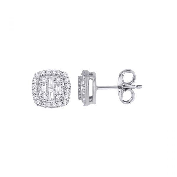 .33TCW Diamond Square Pave Screwback Stud Earrings 10KT WG   *FINAL SALE*