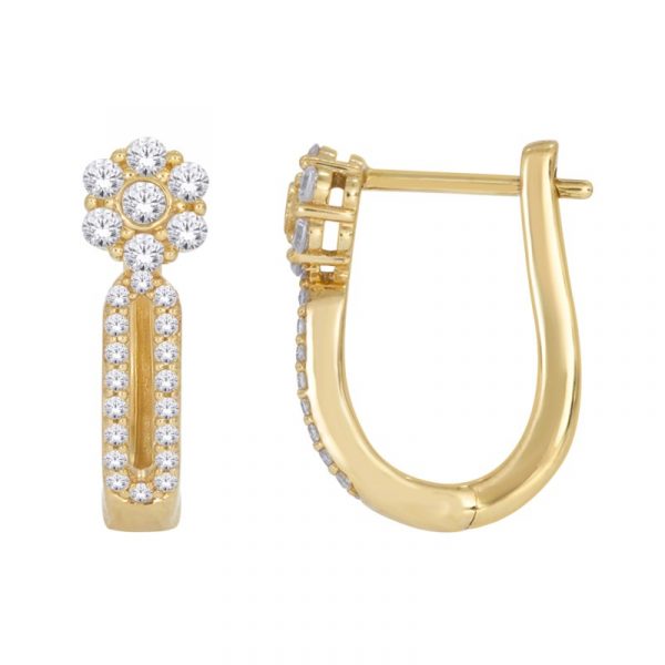 .50TCW Diamond Flower Pave Lever Back Hoop Earrings 10KT/17MM   *FINAL SALE*