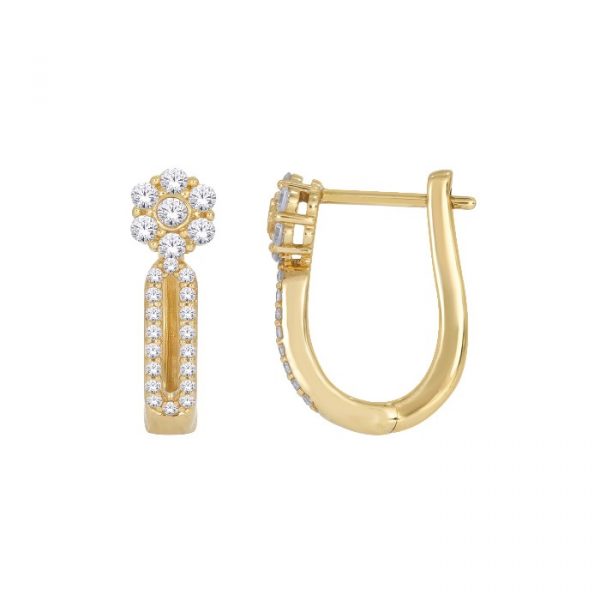 .50TCW Diamond Flower Pave Lever Back Hoop Earrings 10KT/17MM   *FINAL SALE*