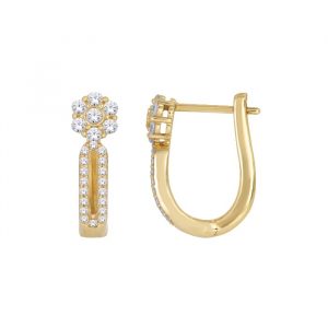 .50TCW Diamond Flower Pave Lever Back Hoop Earrings 10KT/17MM *FINAL SALE*