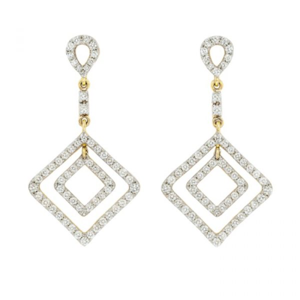 .40TCW Diamond Geometric Pave Dangle Screwback Stud Earrings 10KT/26MM   *FINAL SALE*