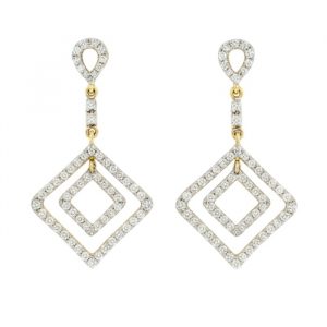 .40TCW Diamond Geometric Pave Dangle Screwback Stud Earrings 10KT/26MM *FINAL SALE*