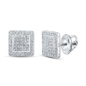 .33TCW Diamond Pave Square Screwback Stud Earrings 10KT WG/12MM   *FINAL SALE*