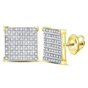 .33TCW Diamond Pave Square Screwback Stud Earrings 10KT/12MM   *FINAL SALE*