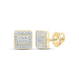 .18TCW Diamond Pave Square Screwback Stud Earrings 10KT/10MM   *FINAL SALE*