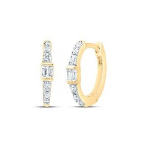 .15TCW Round & Baguette Diamond Huggie Hoop Earrings 10KT/10MM   *FINAL SALE*