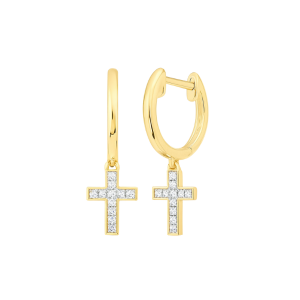 .20TCW Diamond Double Cross Dangle Earrings 10KT/12MM   *FINAL SALE*