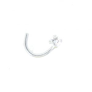 2.5MM Cubic Zirconia Nose Stud Claw Set Pigtail 14KT WG    *FINAL SALE*